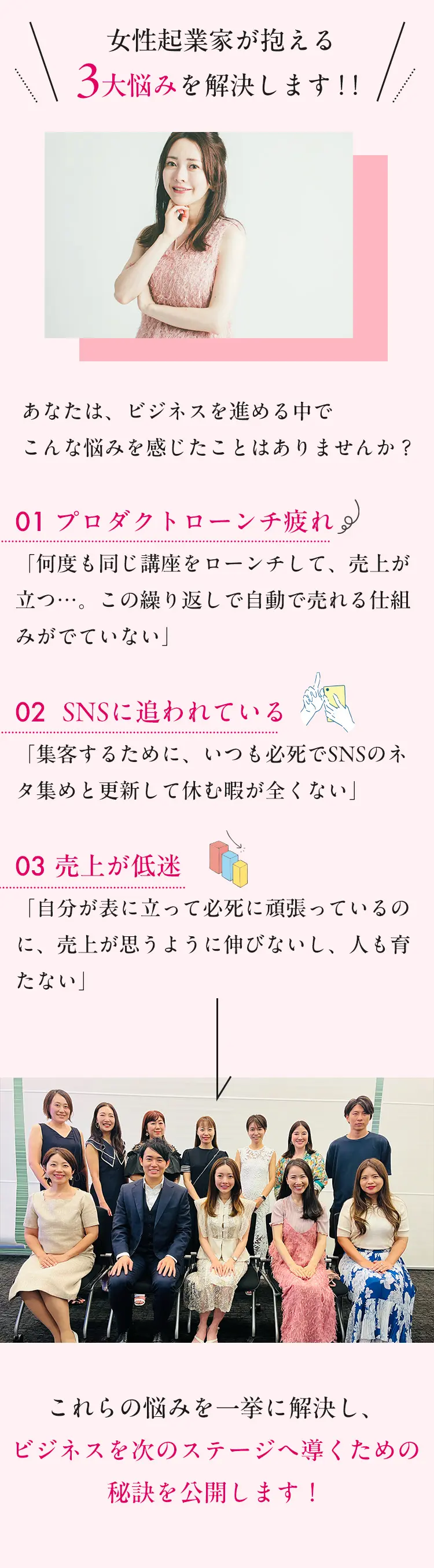 女性起業家が抱える３大悩みを解決します!!